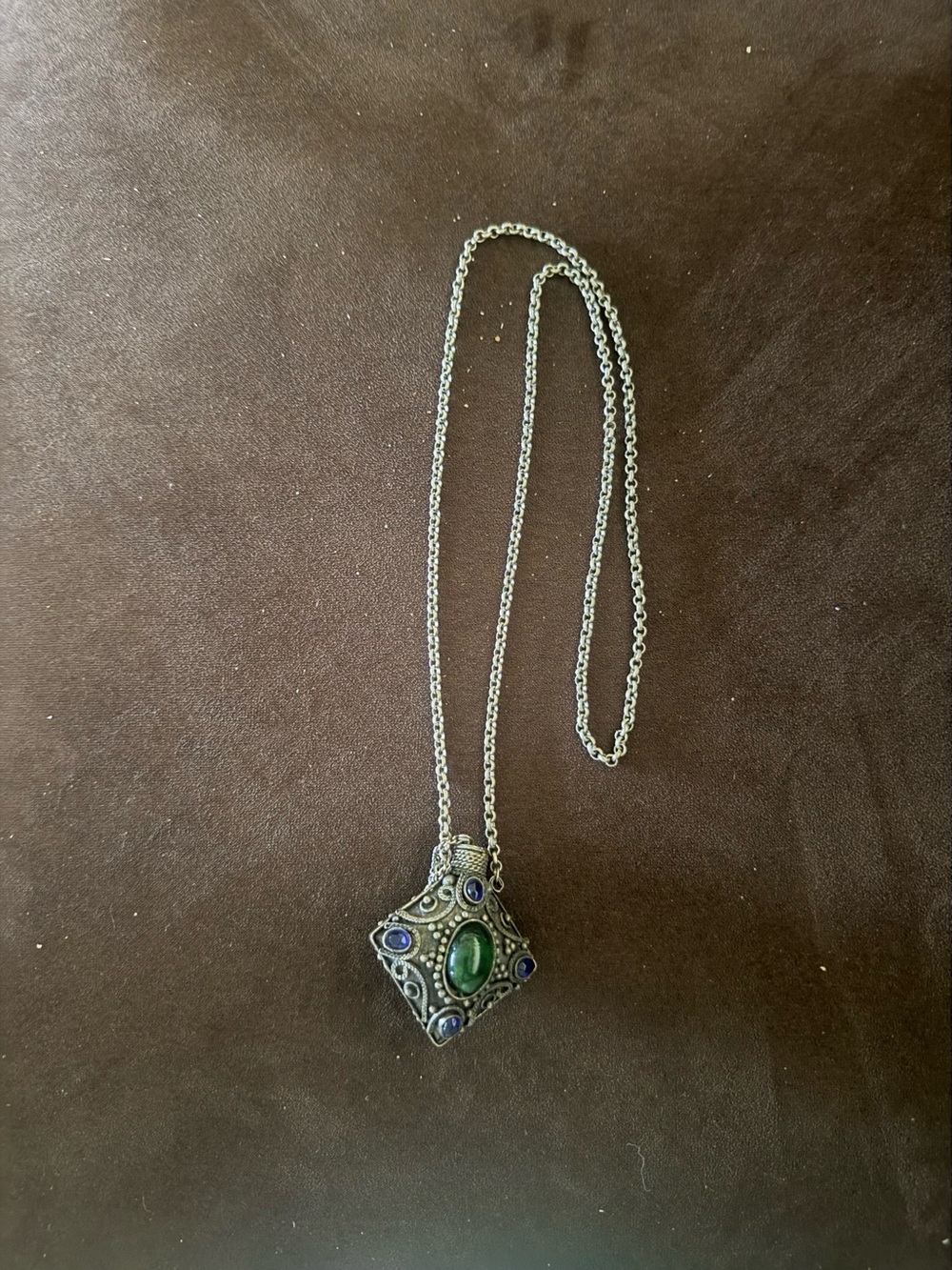 Vintage Green and Blue Gem Pendant Necklace Perfume/Snuff